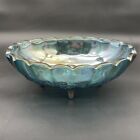 Vintage Indiana Glass Iridescent Carnival Glass Blue Harvest Grape Footed Bowl