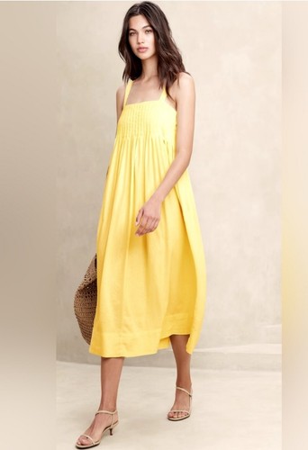 PALM ANGELS Abito midi drappeggiato misto lino Banana Republic Factory XS Petite giallo mais nuovo con etichette