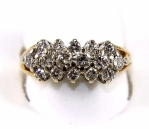 Natural Round Diamond Cluster Floral Lady's Ring Band 14k Yellow Gold .90Ct - Picture 1 of 8