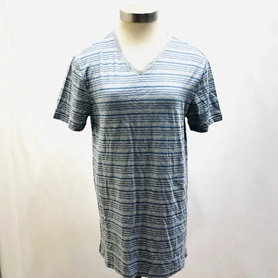 NWT MARC ANTHONY Men Short Sleeve V-Neck Cotton Striped Gray/Blue Shirt Sz Small - Image 1 of 4