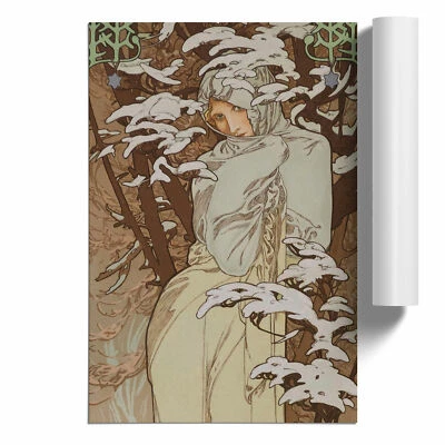 Pôster arte parede inverno por Alphonse Mucha sem moldura impressão decoração para casa sala de estar - Imagem 1 de 4