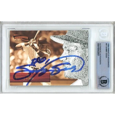 Sammy Sosa 签名 1996 年 Pinnacle Aficionado #67 卡亲笔签名 Beckett BAS Slab Cubs — 第 1/4 张图片