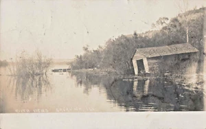 RPPC IL Savanna Illinois-River View Boathouse-REAL PHOTO 1907 VintagePostcardC15 - Picture 1 of 4