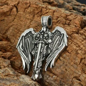 large ARCHANGEL MICHAEL ST PROTECT pendant 925 Sterling Silver 24" Necklace men - Picture 1 of 8