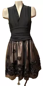 SLNY ~ Black Jersey Beige Satin Sequins & Soutache Skirt Party Dress 6 NEW $109 - Picture 1 of 17