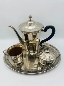 WMF Art Deco antico set caffè 1910 circa argentato marca struzzo hotel argento - Foto 1 di 9