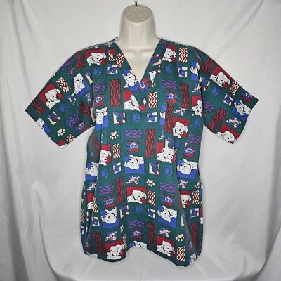 Womens Crest Dalmations Puppy Turtle Retro Green Vet Scrub Top Made USA Size S - Image 1 of 4