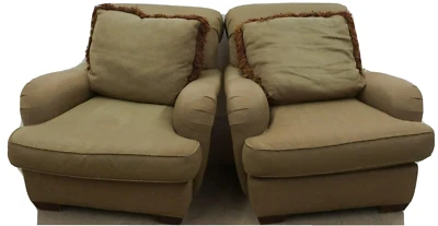 Pair of Baker Upholstered Club Armchairs Lounge Chairs with Matching Pillows - Image 1 of 2