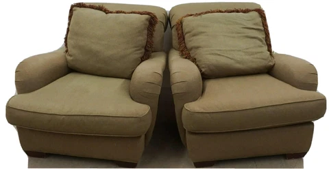 Pair of Baker Upholstered Club Armchairs Lounge Chairs with Matching Pillows Cover