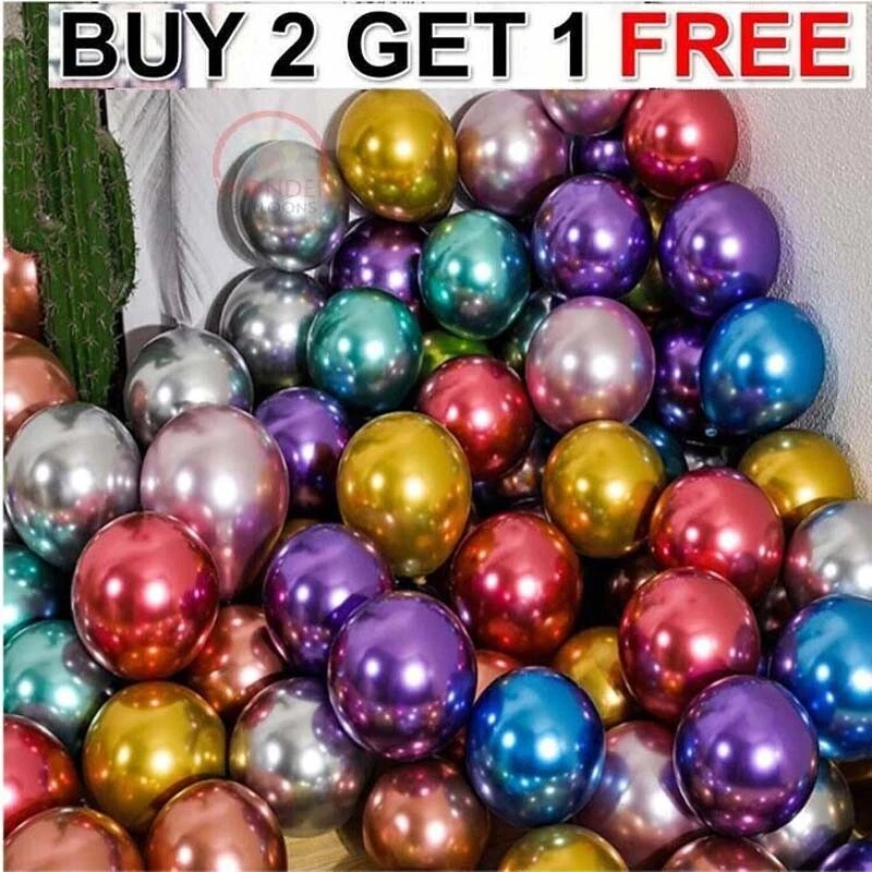 5" 10" 100 CHROME BALLOONS METALLIC LATEX PEARL Helium Baloons Birthday Party UK - Image 1 of 1