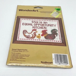 Vintage WonderArt Counted Cross Stitch Kit "Equal Opportunity Kitchen" #5520 NOS - Picture 1 of 3