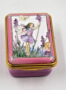 LOVELY HALCYON DAYS ENAMEL BOX FLOWER FAIRIES 2003 CICELY MARY BARKER LAVENDER - Picture 1 of 4
