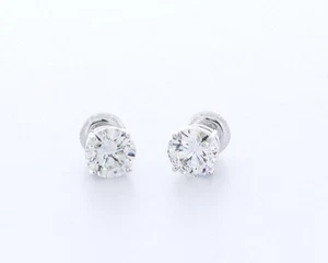 Diamantes creados en laboratorio de 1,0 quilates E/VS1 corte redondo oro blanco de 14 quilates tachuelas clásicas de 4 puntas - Imagen 1 de 4