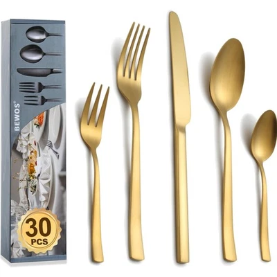 Besteckset 30-teilig Edelstahl Gold spülmaschinenfest für 6 Personen - Bild 1 von 2