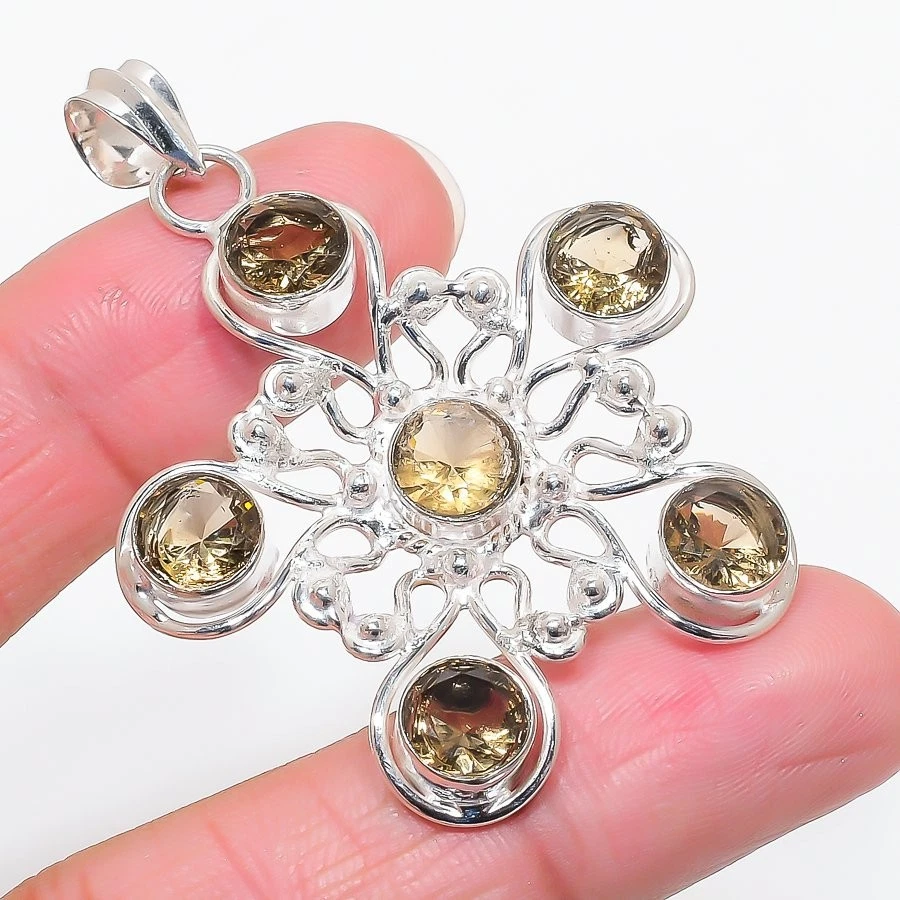 Colgante de joyería de plata de ley 925 hecho a mano con piedras preciosas de cuarzo ahumado tamaño 2,34" Foto 1 de 1