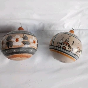 Vintage Ornament Weihnachten Rund Terrakotta Made In Mexico Set 2 - Bild 1 von 7