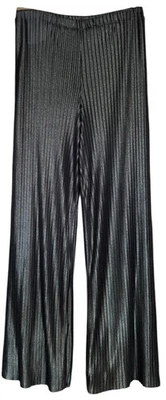 Pantalón Ribkoff Trends Metálico Plisado Pierna Ancha Pull-On Negro Dorado Elástico Talla 10 Foto 1 de 4