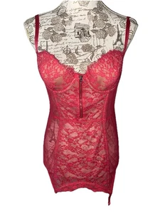 Victoria's Secret Bustier Korsett Dessous rot Netz Spitze Strumpfband 36C - Bild 1 von 13