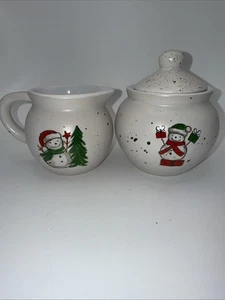 Sheffield Home Ceramic Stoneware Christmas Snowman Creamer & Sugar Bowl w/Lid - Picture 1 of 11