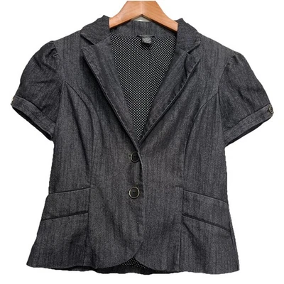 Maurices Mujer L Gris Oscuro Blazer Chaqueta Manga Corta Recortado Retro Botón Y2K Foto 1 de 4