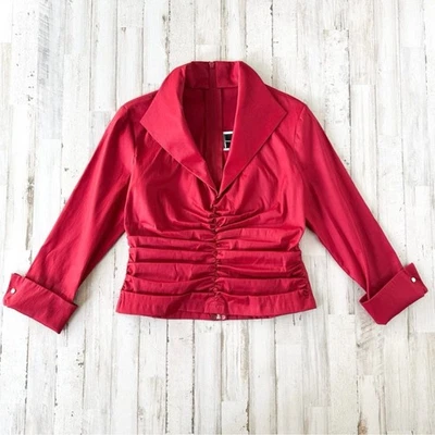 Blusa Top Vintage Tadashi Holiday Cuello Acanalado Rojo Elastizado Cremallera Espalda Talla 10 Foto 1 de 4