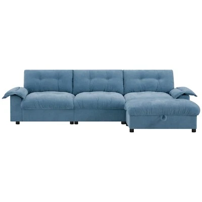 L-Shape Sectional Sofa Chenille Modular Couch With Storage Ottoman Cup Holders - Image 1 of 4