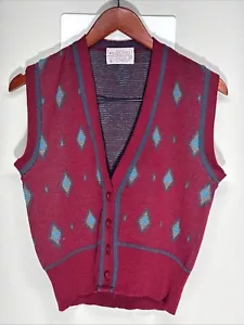 Vintage Pendleton maglione gilet donna lana bottoni maglia cardigan rosso blu - Foto 1 di 7