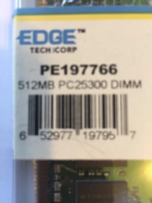 Edge Tech Corp PE197766 512mb (1x512mb) PC25300 240 PIN DDR2 DIMM Non-ECC - Image 1 of 3