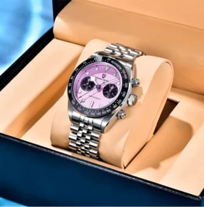 PAGANI DESIGN Herrenuhren Quarz Chronograph Panda Uhr rosa Zifferblatt Uhr für Männer - Bild 1 von 7