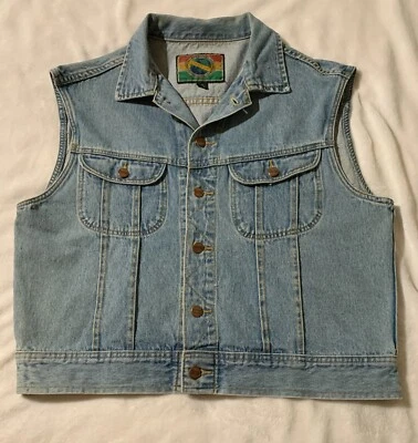 Denim Vest Mens XL Hogs N Heat Harley Biker Style USA / AZ LEO Eagle Flag Patch - Image 1 of 4