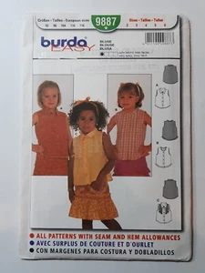 BURDA PATTERN - 9887 GIRLS SHIRT TOP SLEEVELESS RUFFLES FRONT BUTTONS 2-6 UNCUT - Picture 1 of 2