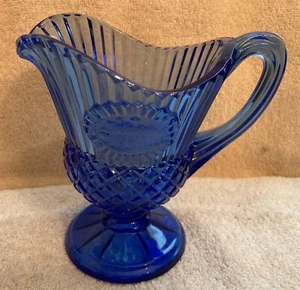 Vintage Avon Cobalt Blue Glass Pitcher Embossed Mount Vernon 5 1/2" by 3 1/4" - Picture 1 of 7