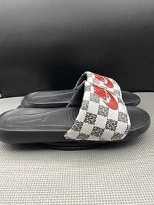 Nike Victori One Slide Mens Size 15 Black White Checkers Print Logo Slippers - Picture 1 of 14