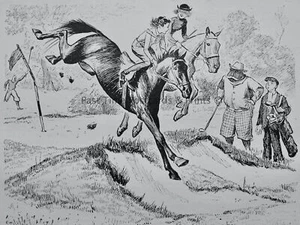 1935 Vintage Print GOLF THEME - HORSE RIDING OVER THE GREEN - Picture 1 of 2