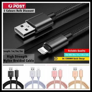 Braided USB Charger Phone Cable Data Cord For iPhone 14 13 12 11 Pro Max XR iPad - Picture 1 of 17