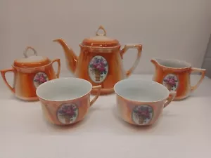 Vintage Eleanor of Germany Teapot Set Burnt Orange Elegant Floral Basket Design - Picture 1 of 19