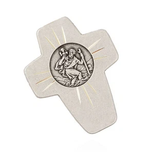 4,5cm Autoplakette 3D Christophorus im Kreuz diamantiert Selbstklebender Magnet - Picture 1 of 1