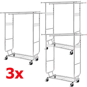 3PCS Heavy Duty Rolling Clothes Garment Rack Clothing Stand Adjustable W/Wheel - Picture 1 of 13