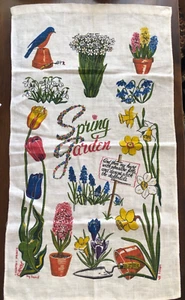 Toalla de té vintage pintada a mano Wert lino primavera jardín Wordsworth floral - Imagen 1 de 7