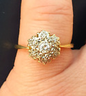 18ct Gold Vintage Natural Diamonds Cluster Ball Ring Size P 1/2 Rare & Excellent