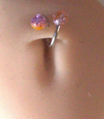 1 14g 3/8 хирургической стали УФ блестящий половина оранжевый фиолетовый живот военно-морской кромки кольцо сексуальный - Изображение 1 из 4