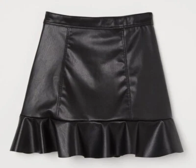 NUEVO CON ETIQUETAS H&M Falda Corta Negra Imitación Cuero Plateada Cremallera Trasera Dobladillo Línea A 6 Foto 1 de 4