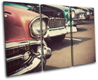 Retro Car Automobile Vintage TREBLE CANVAS WALL ART Picture Print