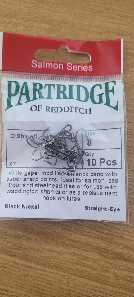 10x Gancho de agudos Perdiz X7 Salmón O'Shaughnessy talla 8, níquel negro, recto Foto 1 de 2