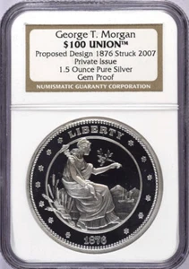 1876 2007 George T. Morgan 1.5Oz Silver $100 Union NGC💥FLAWLESS QUALITY💥 - Picture 1 of 2