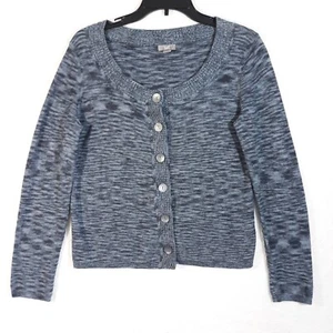 J. Jill Sweater S Petite Marled Black Gray Linen Cotton Scoop Neck Cardigan EUC - Picture 1 of 10