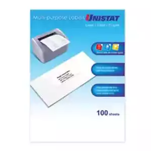 UNISTAT 38965 Laser Inkjet & Copier Labels 65 Labels/Sheet 38.1x21.1 Box100 - Picture 1 of 2