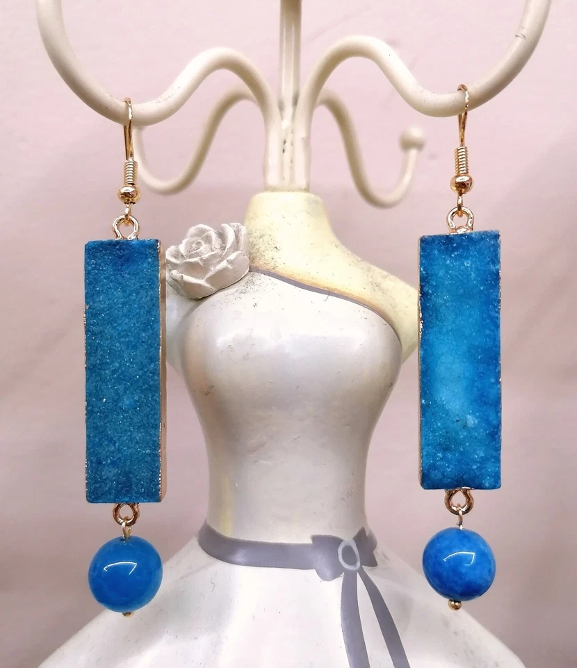 Orecchini Argento 925 Quarzo druzy E Calcedonio Azzurro  - Immagine 1 di 1