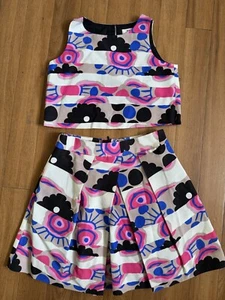 Milly Minis Two Piece Skirt Top Set Size 8 Pink Black Abstract Art Flower - Picture 1 of 8