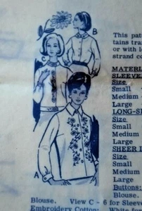 1968 Laura Wheeler Uncut Blouse Pattern #603 Size 18-20 Iron-On Transfer Collar - Picture 1 of 7